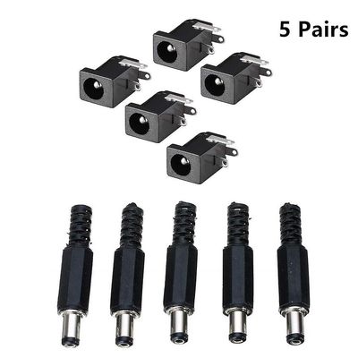 10Pcs 12v 3a 5,5 x 2,1 mm plast mandlige stik + dc-022 dc stikkontakt kvindelige jack skrue møtrik panel mount stik dc022 5,5 * 2,1 mm Mand-c-5kit