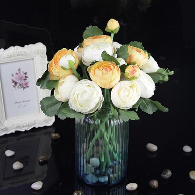 Ruili En række farvestrålende brude bryllup kunstige blomster 7 hoveder 3 knopper Bouquet farverige dug Lotus champagne hangya