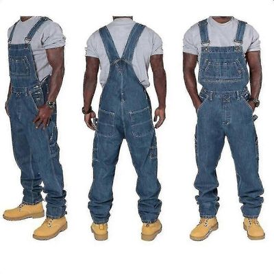 Miesten Plus-koko farkkuhaalarit Muotifarkut Denim Bib Loose Useita taskuja Säädettävät olkaimet M