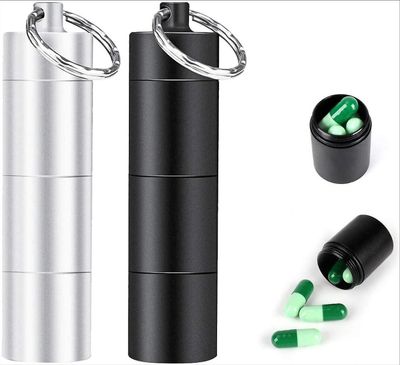 Pilleboks bærbar aluminium førstehjelpsutstyr, 22 * 78mm, avtakbar, aluminiumslegering Forseglet vanntett rom for utendørs bruk Svart