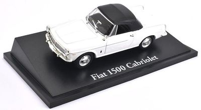 Fiat 1500 Cabriolet Trykstøbt Model 1:43 skala Hvid Ex Mag 9cm / 3.5in long