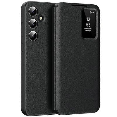 Yhteensopiva Samsung Galaxy A56 5G -kotelon kanssa korttipidikkeellä Smart View Ikkuna Nahkainen Puhelimen Kuori Musta