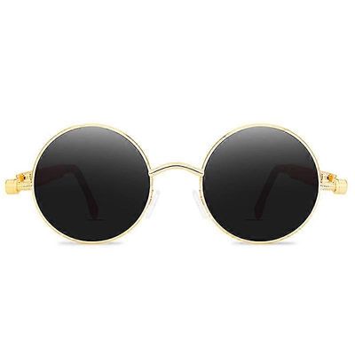 Steampunk solbriller Vintage Retro Mænd Kvinder Circle Cyberpunk Briller Guldramme grå linser