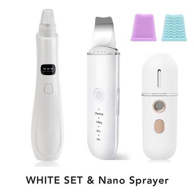 Eveltek Ultralyd Scrubber Hudspatel Facial Cleaner Peeling Massage Spa Blackhead Remover Sæt 3 Hvid