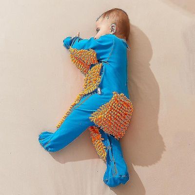 Baby Drenge Piger Rengøring Moppe Romper Baby Mop Tøj Langærmet Kravle Tøj Jumpsuit Bomuld Spædbarns moppedragt Bule Orange 85cm
