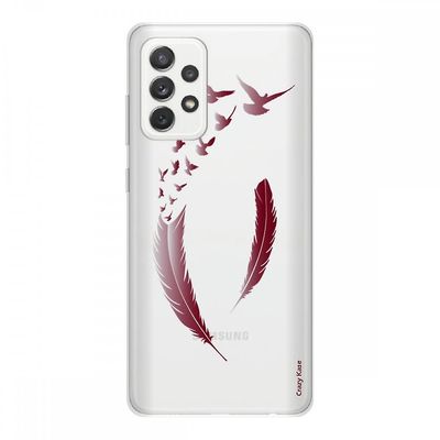 Crazy Kase Sag til Samsung Galaxy A72 Soft Silikone 1 Mm, fjer og fugle Bordeaux