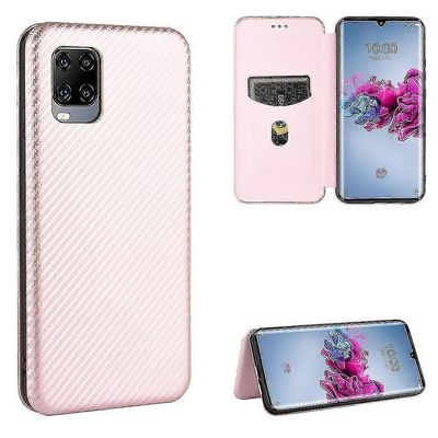 Yhteensopiva Zte Axon 11 5G hiilikuitunahkakotelon kanssa Folio Flip suojaava magneettinen kansi Etui Coque Vaaleanpunainen