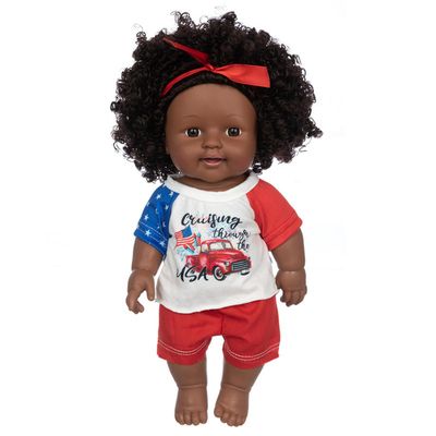 Shency 12 Inch Black Baby dukker med klær A, frican Realistisk Baby vaskbar gave til Kids Girls Rød