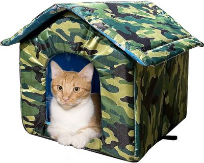 Stray kat kuld vandtæt kattekuld Kennel Udendørs Stray Cat Warm House Pet Villa Hus foldbar og vaskbar grøn 43*40*42CM