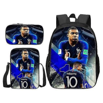 Jalkapallotähti Mbappe painoi koululaukun tai ateriapussin tai kynäpussin tai kolmiosaisen repun opiskelijoille 3pcs