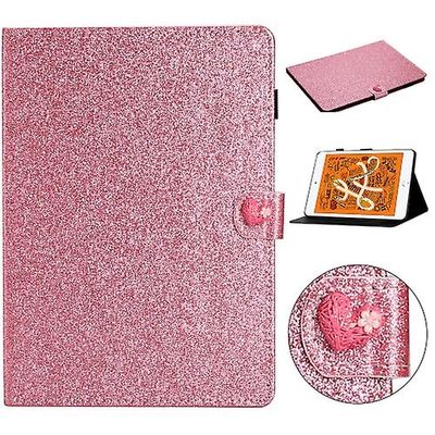 Universal Til Ipad Mini 2019/4/3/2/1 Kærlighedsspænde Glitter vandret flip læderetui med holder/kort slots Pink