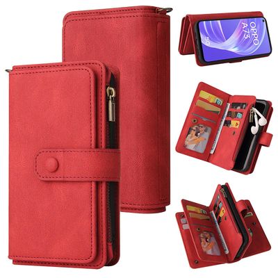 kompatibel med oppo a72/a73/a92s veske lommebok flip card holder pu lær magnetisk beskyttende flip cover - rød