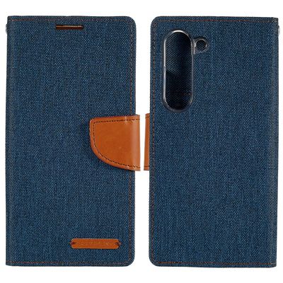 MERCURY GOOSPERY Samsung Galaxy S23+ PU:lle nahkainen läppäkotelo tekstuuri magneettinen sulkuteline lompakon puhelimen kansi Tummansininen
