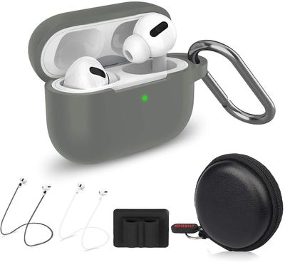 AIR Beskyttende silikoneetui til AirPods Pro (2019-udgivelsen) (LED foran synlig) med 1 nøglering/2 rem/1 urremholder/1 hovedtelefonetui (pakke med...