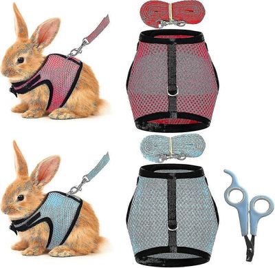 Säädettävä kanin valjaat, 2 kpl joustavalla talutushihnalla pehmeä liivi kanin talutushihna valjaat pienille eläimille lenkkeily kävely juoksuvalja...