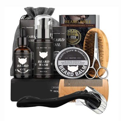 5/8/9kpl Miesten parranhoitosarja, Deluxe parranhoito- ja muotoilusarja sisältää parrankasvuseerumin, kamman, balsamin, öljyn, sakset 8kpl