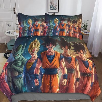 DSJackson Anime Goku 3 kpl setti pussilakana, vuodevaatteet Mikrokuitu 3D-tulostus Anime peitto päällinen tyynyliinoilla piilotetulla vetoketjusulk...