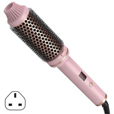 3 in 1 lämpöharja Nopeasti lämpenevä pyöristetty kuumaharja digitaalisella näytöllä Curling Straightening Stylers -harja Musta UK plug