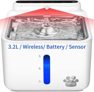SQCLV langaton ja ladattava akkukäyttöinen kissan suihkulähde, 108oz / 3.2L suurempi hiljainen anturi Auto Cat Fountain Smart 3 Flow Mode + Foodgra...