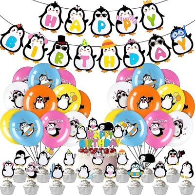 39 stykker Penguin Birthday Party Dekorasjon Bursdag Dekorasjoner Inkludert Cake Toppers Latex Ballonger Dekorasjoner Happy Birthday Banner For Bir...