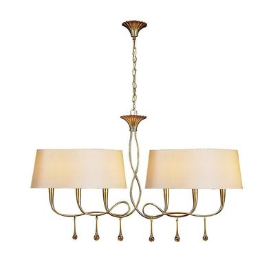 Inspired Lighting Paola Loft Vedhæng 2 Arm 6 Lys E14, Guld malet med creme nuancer &rav glas dråber