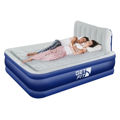 GETFIT Air bed innebygd elektrisk pumpe premium airbed hodegjerde gratis oppblåsbare puter Navy/hvit King