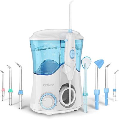 AIR Vand Flosser med 8 multifunktionelle Tips apiker Oral vandingsmaskine Dental Water Jet Flosser 10 Trykindstilling og 600ml vandtank (hvid)