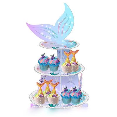 Mermaid Cupcake Stand 3 Tier Cardboard Cupcake Stand for havfrue tema Party dekorasjon