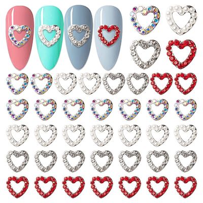 40-pak 3d hjerteform neglecharms til negle hjerteform negle rhinsten applikation kærlighed krystal negle charme diamantlegering negle ædelsten deko...