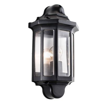 Endon Collection Lighting Traditionel udendørs væg lanterne satin sort maling, klar polycarbonat IP44, E27