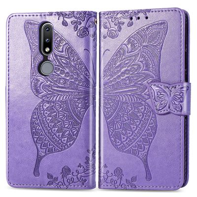 Gangxun Kompatibel med Nokia 2.4 Case Flip Cover Emboss Butterfly Soft Tpu Stødsikker Shell Slim - Violet