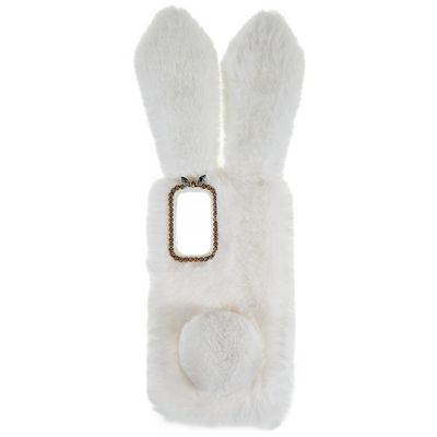 For Xiaomi Redmi Note 11 4G (Qualcomm) fuzzy fluffy bunny øreveske myk plysj fleksibel TPU Rhinestone dekor bakdeksel Hvit