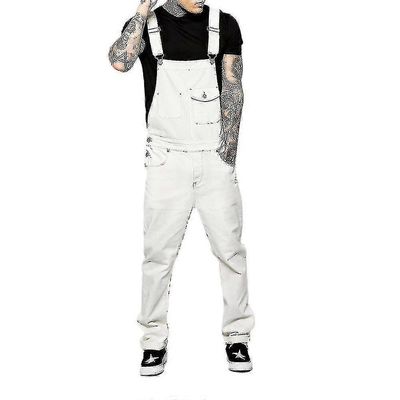 Miehet Slim Fit Denim Haalari Bib Romper Rento Haalarit Dungarees Valkoinen M