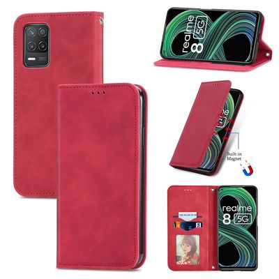 Gangxun Sag For Oppo Realme 8 Pro Magnetisk Lukning Læder Tegnebog Cover Housse Etui Shockproof - Rød