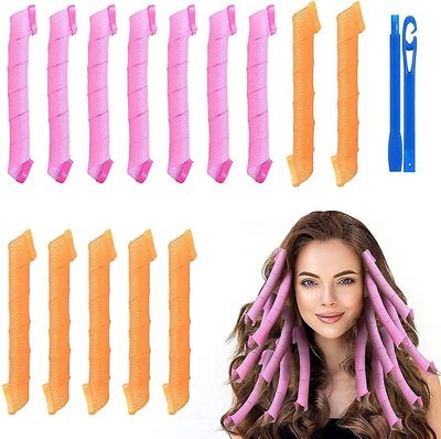 Xqday Hårruller. 45cm Hair Curlers Styling Kit. Ingen varme spiral krøller. Wave Style Ruller til indstilling hår med styling kroge. Ingen skade Di...