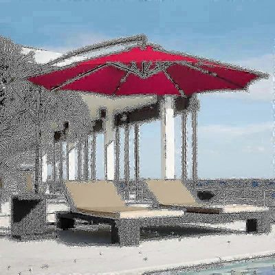 3m pyöreä puutarha päivänvarjo sateenvarjo ulkoterassi aurinkovarjo katos 3m 6/8x varsi punainen 2m 6bones