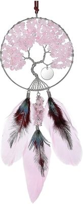 rose kvarts krystall hengende ornament håndlaget tre av livet reiki healing krystall edelsten vegg hengende