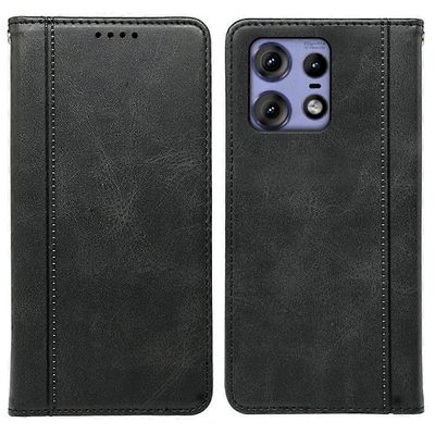 varten Motorola edge 50 Pro 5G kotelo piilotettu magneettinen suljin vasikan tekstuuri nahkainen puhelimen kansi - musta Monivärinen Black