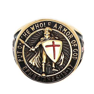 Bricks Masons Tempelriddere "sat på hele guds rustning" cross ring Guld 7