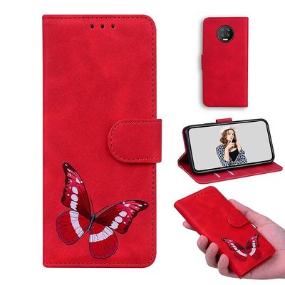 Etui til Infinix Note 7 Butterfly Cover Premium Læder Magnetisk- Pink Rød