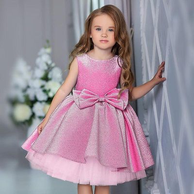 Børn formel prom skinnende piger kjoler til bryllupper bow mesh jul prinsesse kostume pige fødselsdagsfest kjole 4-10 år vestido gave 5. Pink
