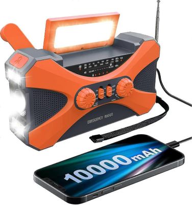 10000mah hätäradio, aurinkokäsi kampiradio, kannettava am / fm / noaa sääradio puhelimen laturin taskulampulla Oranssi