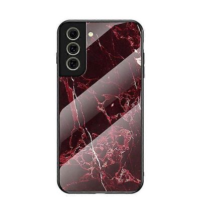 Naarmuuntumaton marmorikuvio Ylellinen kova karkaistu lasi takakannen puhelinkotelo, joka on yhteensopiva Samsung Galaxy S21 FE:n kanssa Punainen