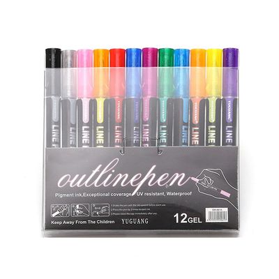 Gaowang Skinnende dobbeltlinje kontur pen farvemarkør studerende med fluorescerende dragt net rød dobbelt lys håndkonto pen10ml B