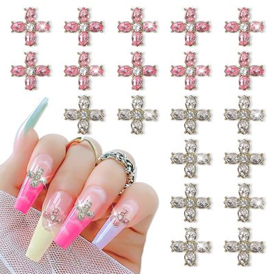 20 stycken lyxiga Crystal Cross Nail Art Smycken För Nail Art 3d Smycken Rosa Kors Lönnlöv Nail Art Diamond