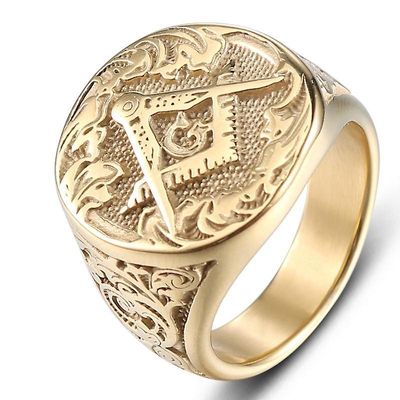 Bricks Masons Firkantet kompas g motiv guld farve frimurerisk ring 7