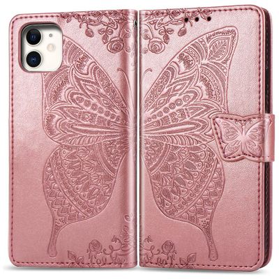 Gangxun Kompatibel med Iphone 11 Etui Flip Cover Prægning Butterfly Soft Tpu Stødsikker Shell Slim - Rose Gold