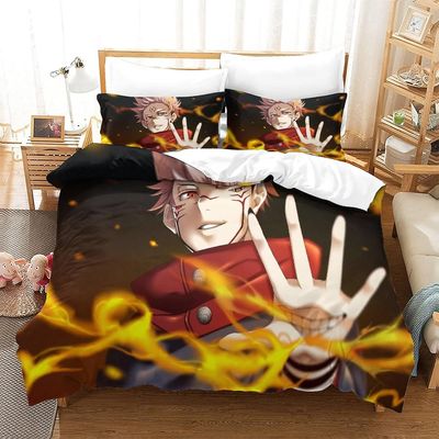 3 kpl Anime Ryomen Sukuna vuodevaatteet setti tyynyliinoilla Jujutsu Kaisen pussilakana vetoketjulla Pehmeä mikrokuitupeitto Double Size King Doubl...