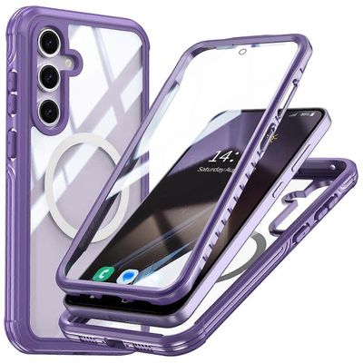 Samsung Galaxy S24 FE magneettikotelo PC + TPU-puhelimen kansi karkaistulla lasikalvolla - violetti Monivärinen Purple