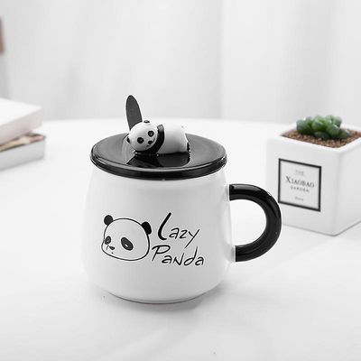 Linkrunning Kreativ håndmalet panda keramisk krus sød tegneserie morgenmad vand kop krus med låg ske par fødselsdagsgave, med 3D panda låg og ske, ...